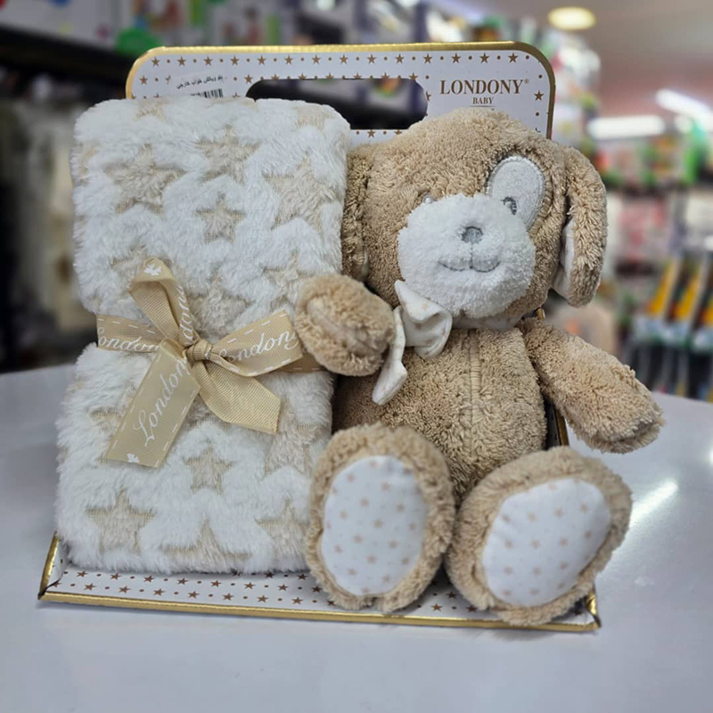 پتو دور پیچ نوزادی طرح سگ با عروسک آرامش