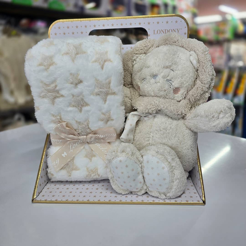 پتو دور پیچ نوزادی طرح شیر با عروسک آرامش 